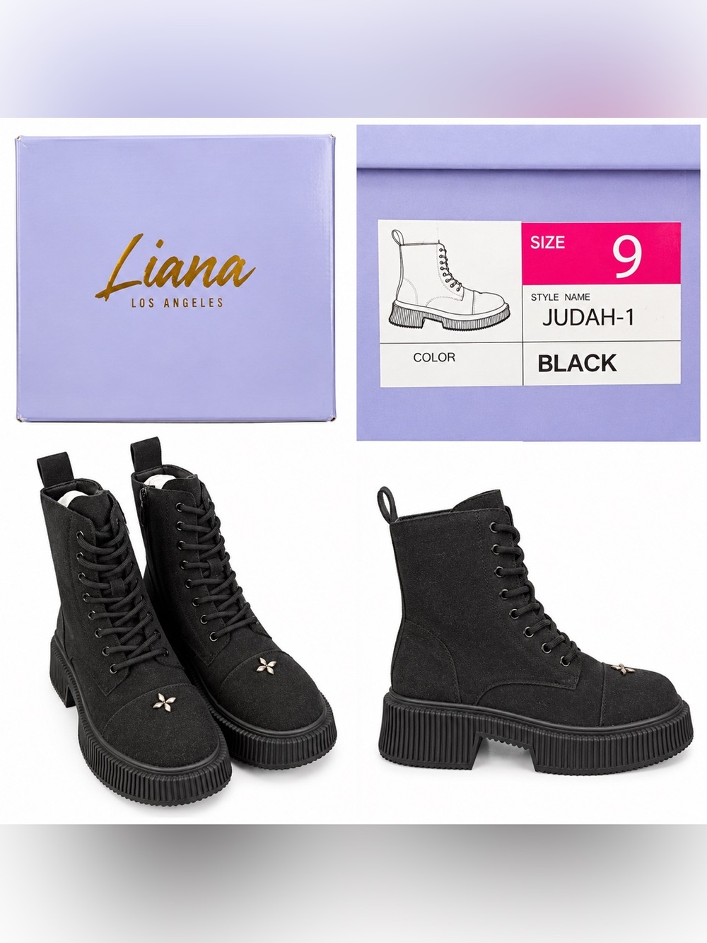 Liana Los Angeles Judah-1 Black Combat Platform Boots Size 9 NWT